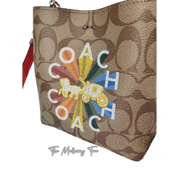 Coach C6835 Mini Town Bucket Bag Signature Canvas w/ Radial Rainbow Khaki $298 - Picture 6 of 11